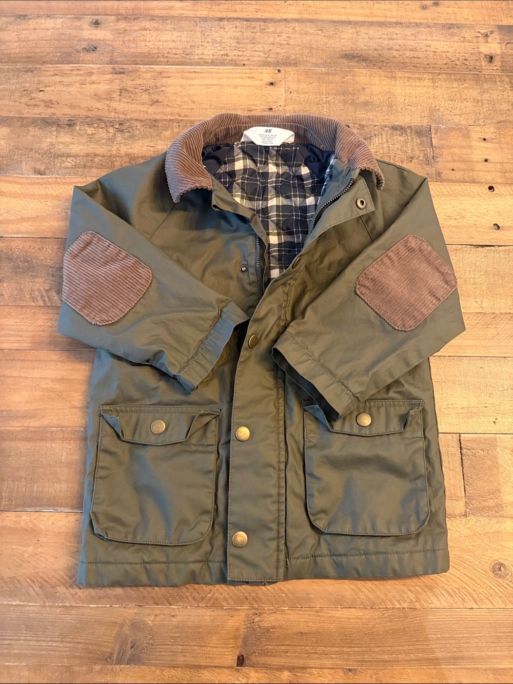 H&M Olive Green Jacket with Brown Corduroy Accents